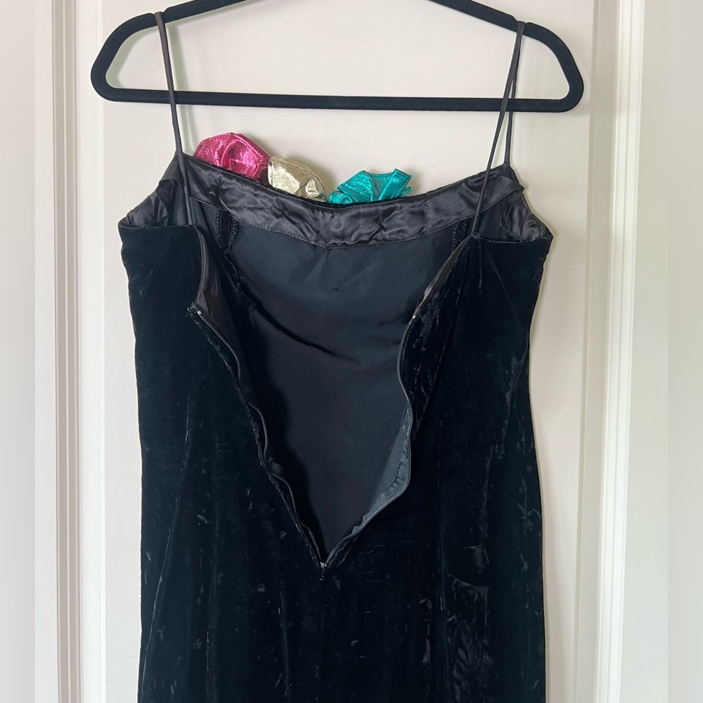 Vintage Gunne Sax Black Velvet Mini Dress Jessica McClintock Metallic Rosettes - Picture 11 of 13